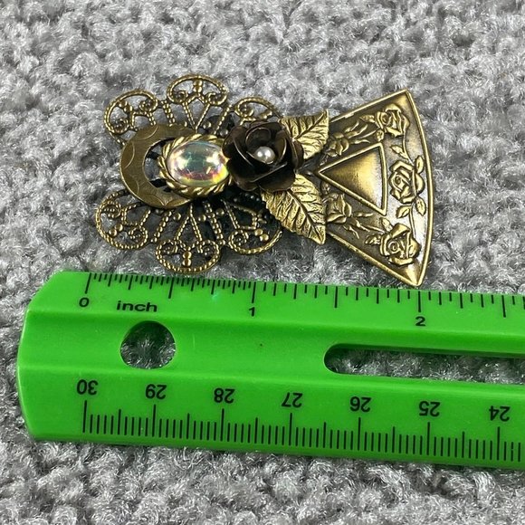 Angel Pin Brooch Marked KC Vintage Gold Tone Halo Rose Flower Guardian Christian - Picture 10 of 13